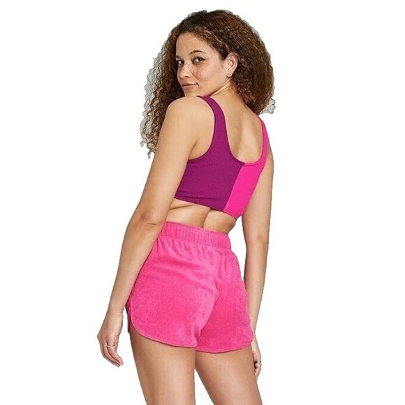 Wild Fable Women's Large Scrunch Front Textured 2 Pink Tones Tiny Tank Crop Top - Picture 4 of 8